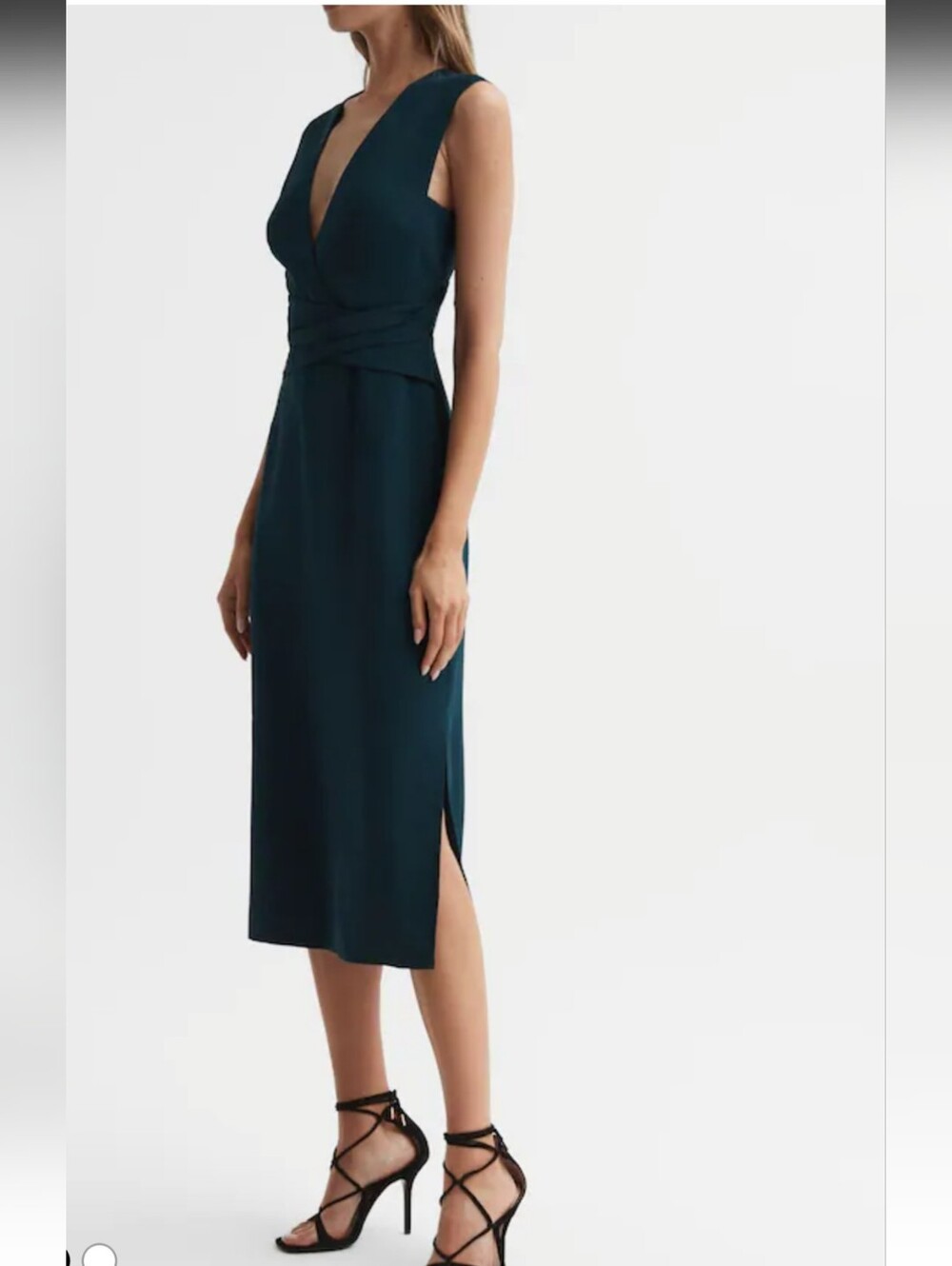 Reiss Deep V Jayla Midi Dress in Dark teal fully lined size 2 new with tags